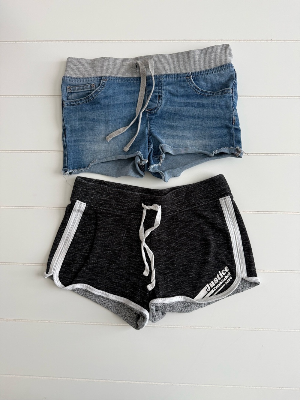 Justice Black Athletic Shorts and Blue Denim Drawstring Shorts